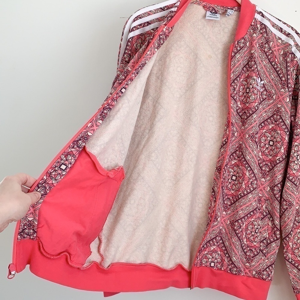 Adidas Pink Geometric Print Zip Up Track Jacket Y2K - Picture 8 of 10